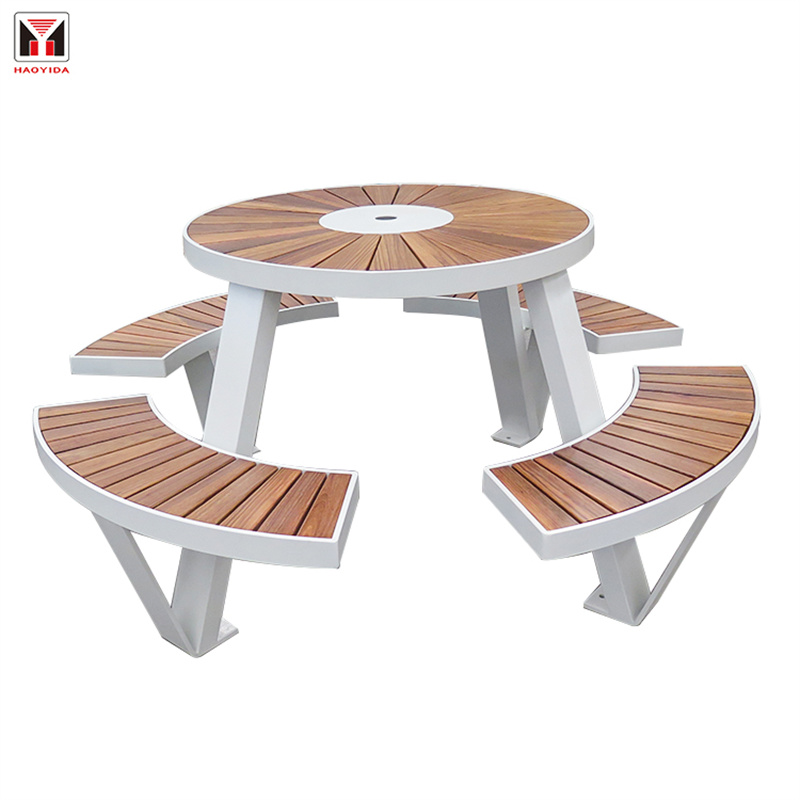Urban Street Furniture Outdoor Round Wood Picnic Table With Holes 