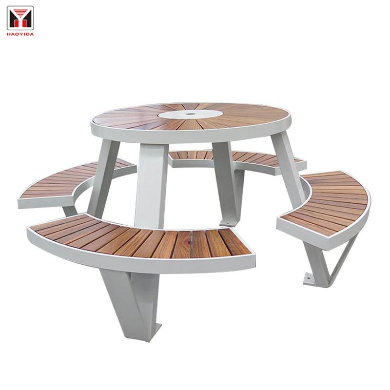 Urban Street Furniture Outdoor Round Wood Picnic Table With Holes 1