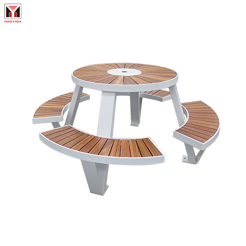 Urban Street Furniture Outdoor Round Wood Picnic Table With Holes 2
