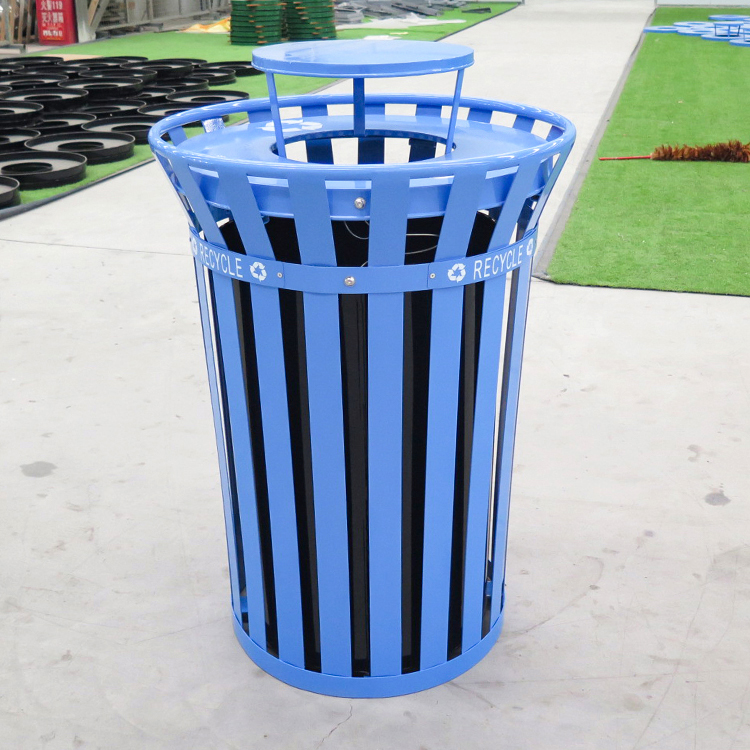 38 Gallon Steel Slatted Trash bin Outdoor Commercial Trash Can