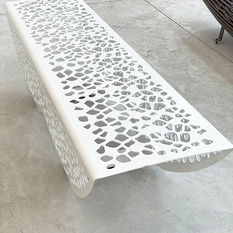Contemporary Design Backless Perforated Metal Park Bench Outdoor Street Furniture