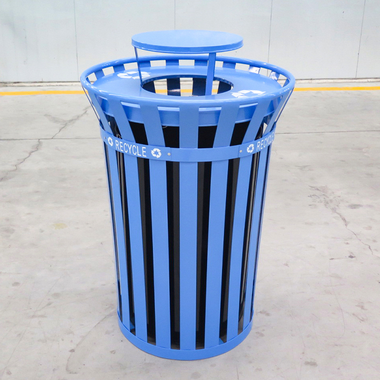 38 Gallon Steel Slatted Trash bin Outdoor Commercial Trash Can
