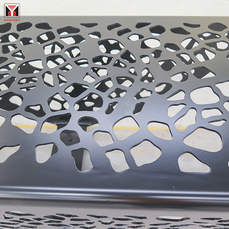 Modern Design Black Backless Perforated Steel Bench Outdoor Public Park Street 6