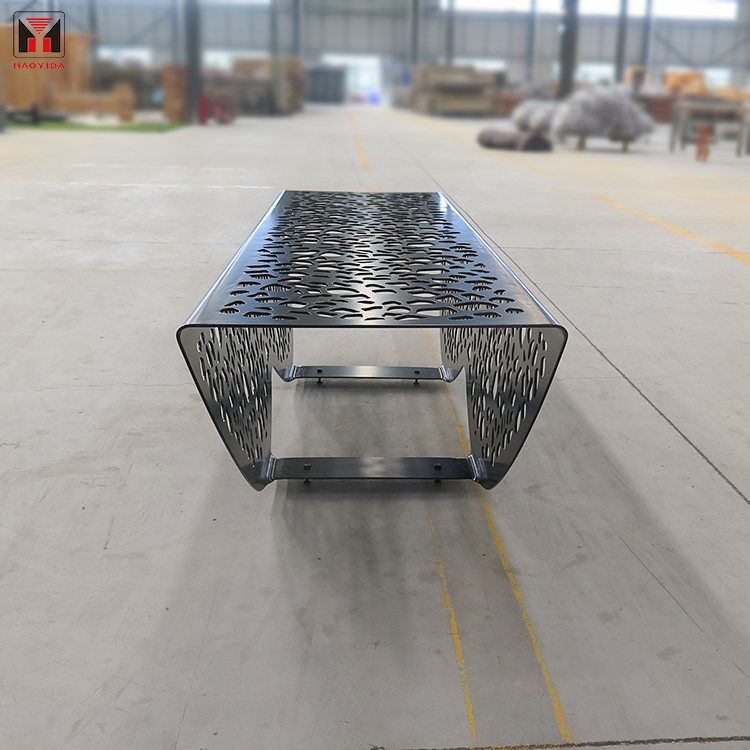 Modern Design Black Backless Perforated Steel Bench Outdoor Public Park Street 4
