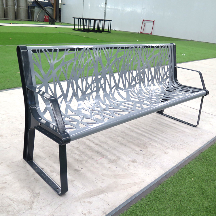 Park Street Commercial Outdoor Bench Steel With Backrest And Armrests 2