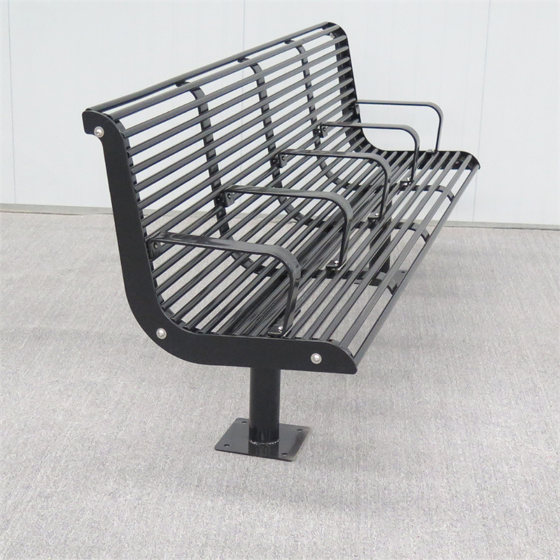 Wholesale Street Outdoor Heavy Duty Steel Slat Park Bench Black 4 Seats 