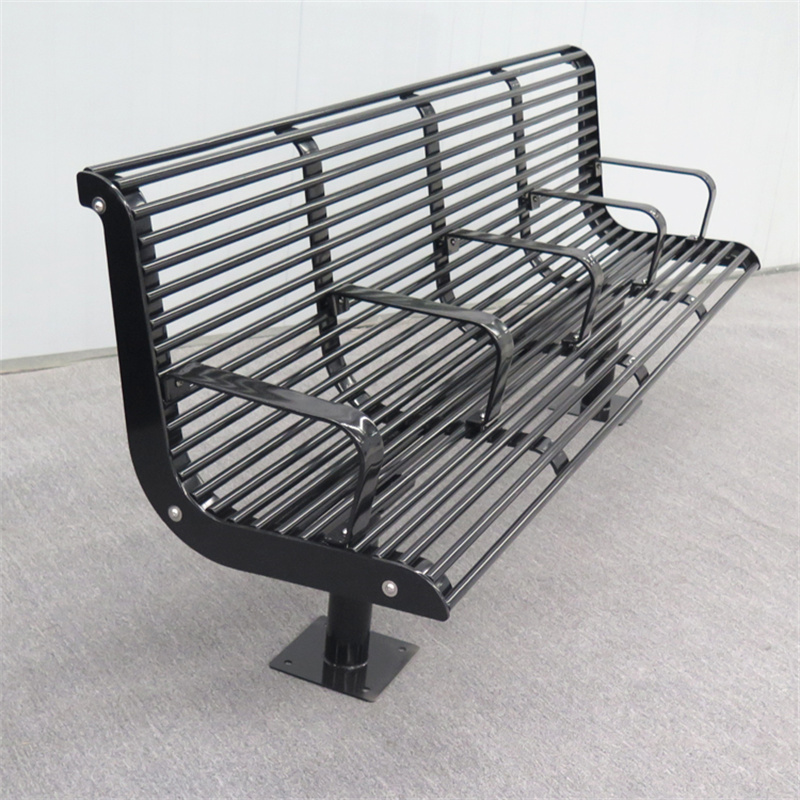 Wholesale Street Outdoor Heavy Duty Steel Slat Park Bench Black 4 Seats 7
