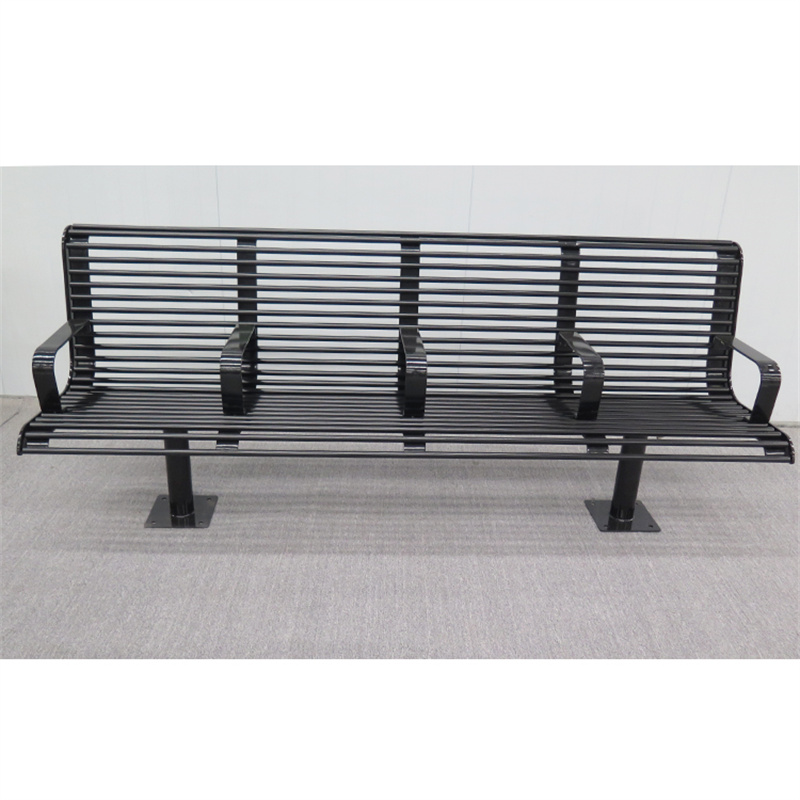 Wholesale Street Outdoor Heavy Duty Steel Slat Park Bench Black 4 Seats 8