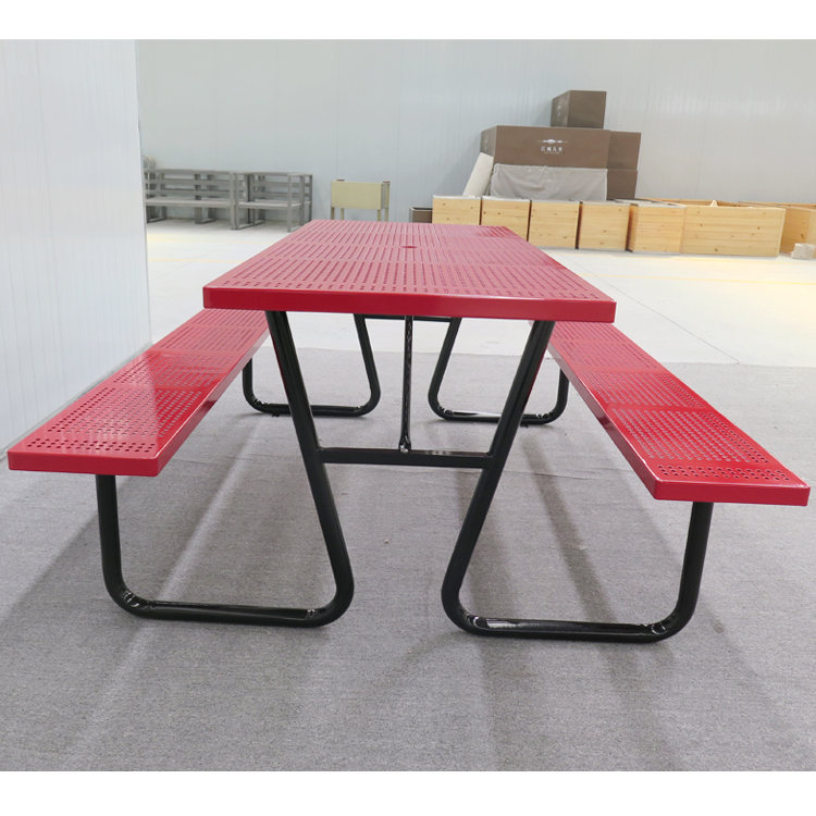 Commercial Steel Rectangular 6ft Metal Picnic Table For Outdoor Park 4