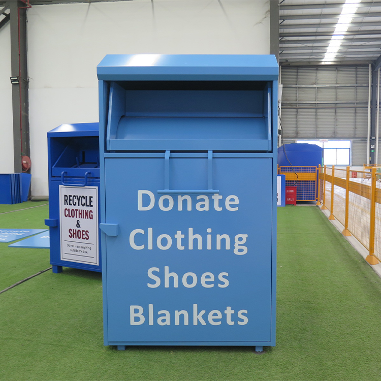 Anti-theft clothing donation bin for textile recycling and charity