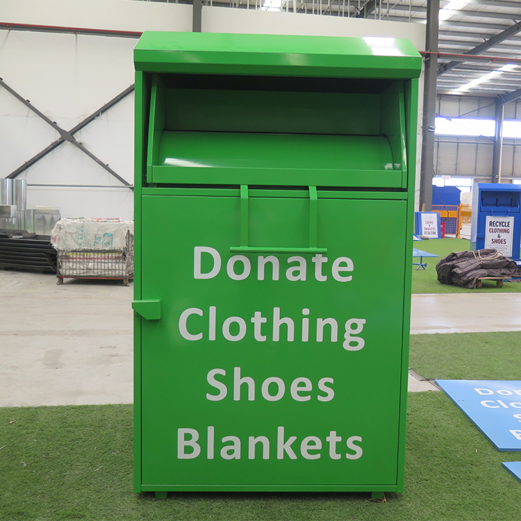 Large-capacity green clothing donation bin for community textile collection