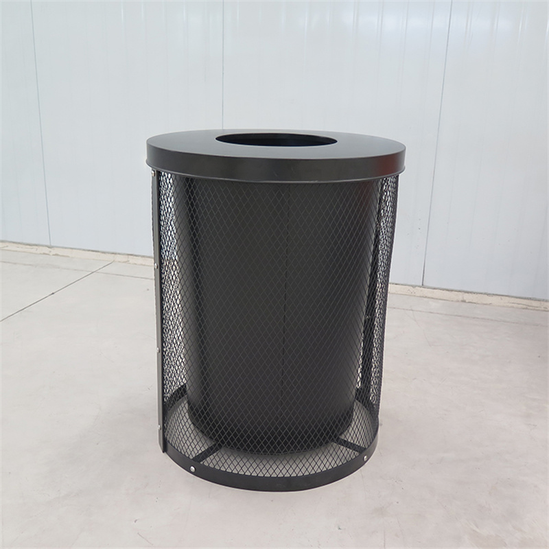 Factory Wholesale Round Black Mesh Metal Commercial Outdoor Trash Bin 7