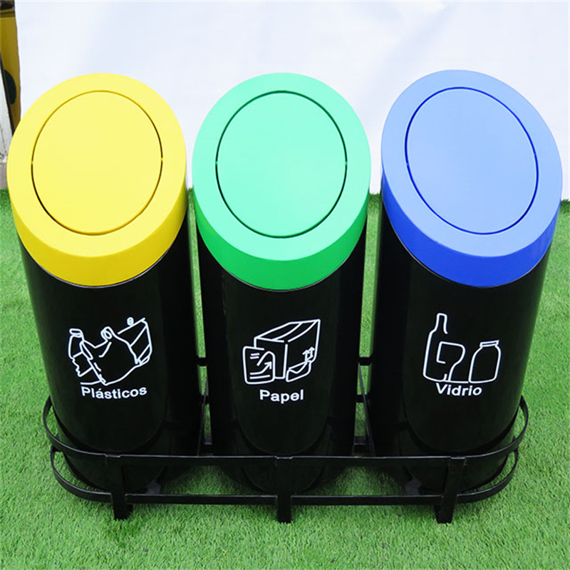  Large 3 Compartment Sorting Outdoor Trash Recycle Bins With Lid 2