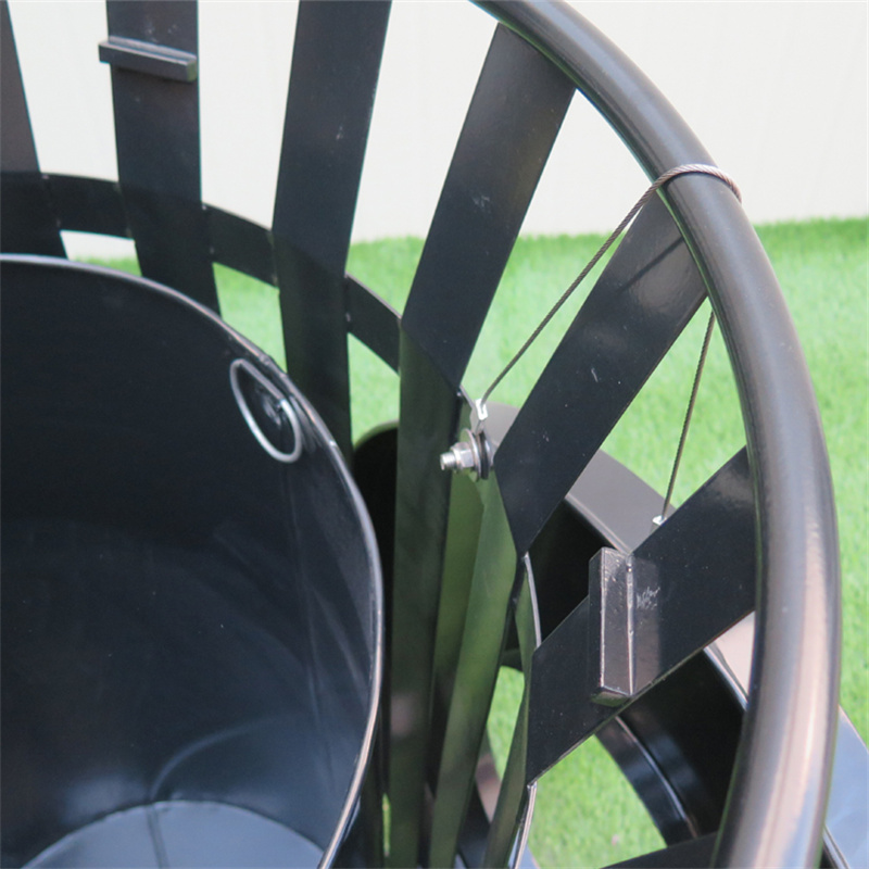 Wholesale Black 38 Gallon Outdoor Metal Slatted Trash Can Receptacle With Rain Bonnet Lid 13