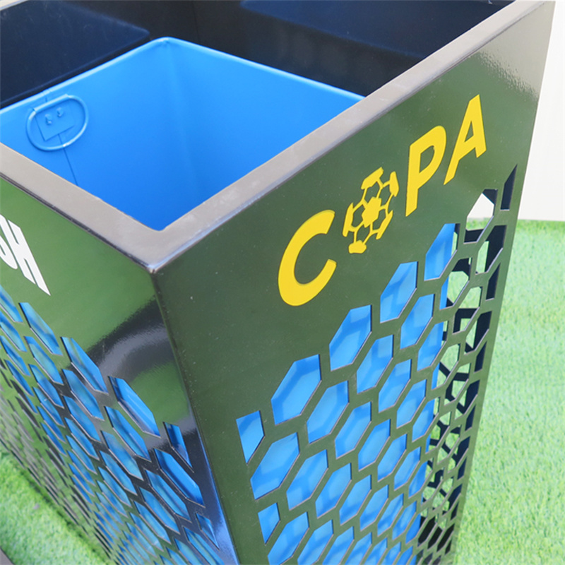 Factory Custom Contemporary Outdoor Metal Street Recycle Bin 2 Compartments5