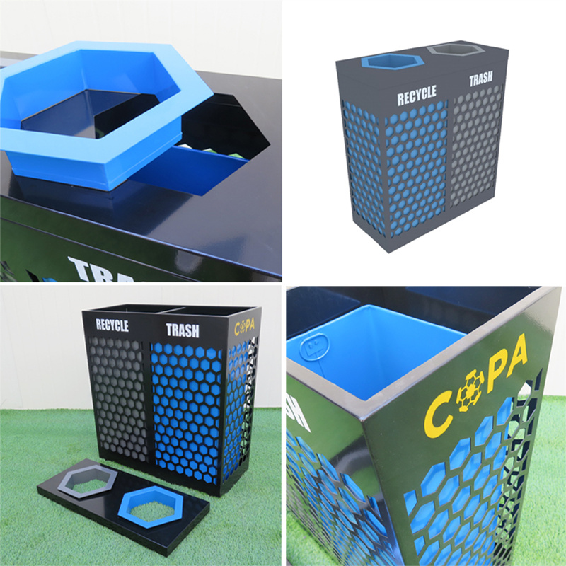 Factory Custom Contemporary Outdoor Metal Street Recycle Bin 2 Compartments7