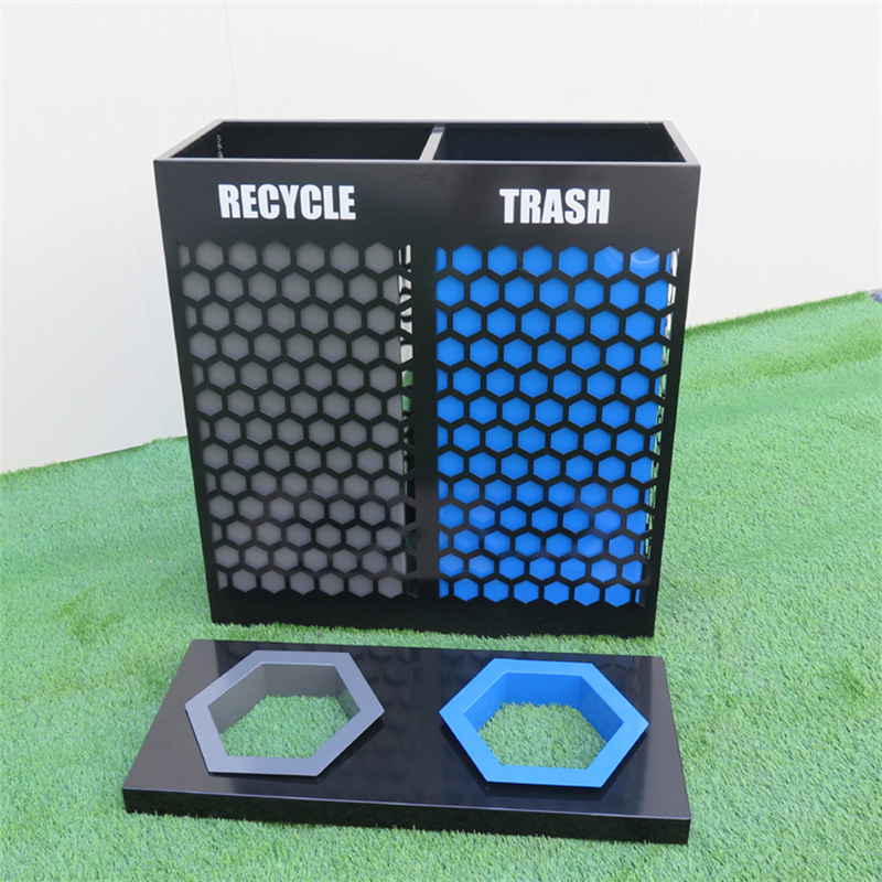 Factory Custom Contemporary Outdoor Metal Street Recycle Bin 2 Compartments2