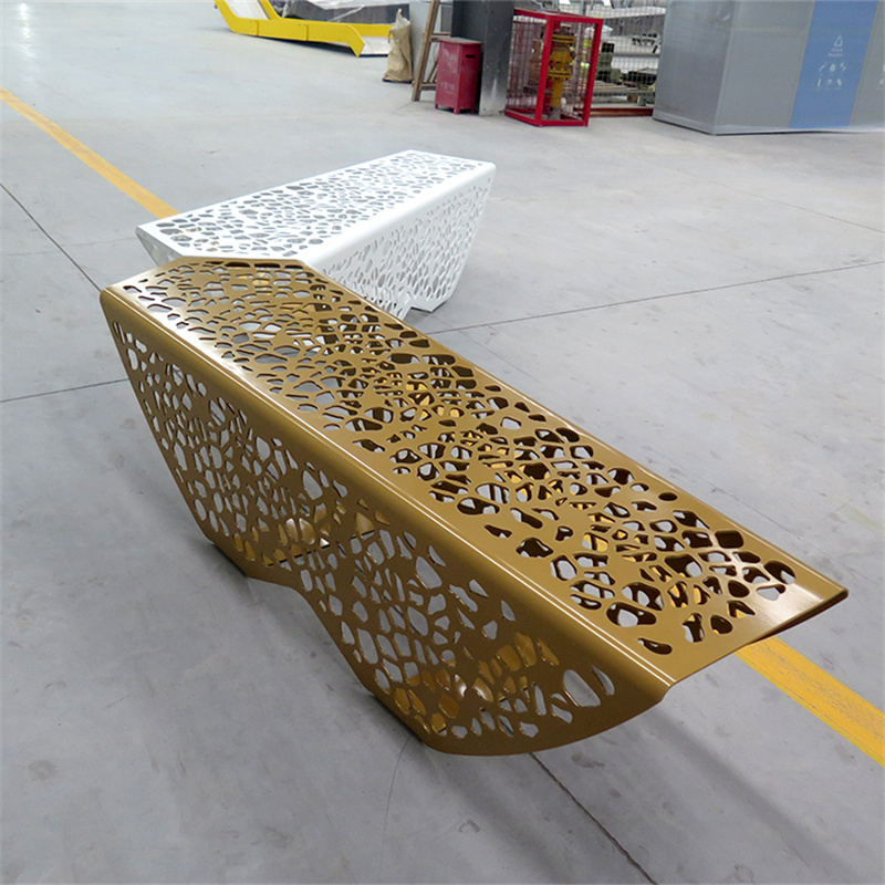 Modern Design Black Backless Perforated Steel Bench Outdoor Public Park Street 9