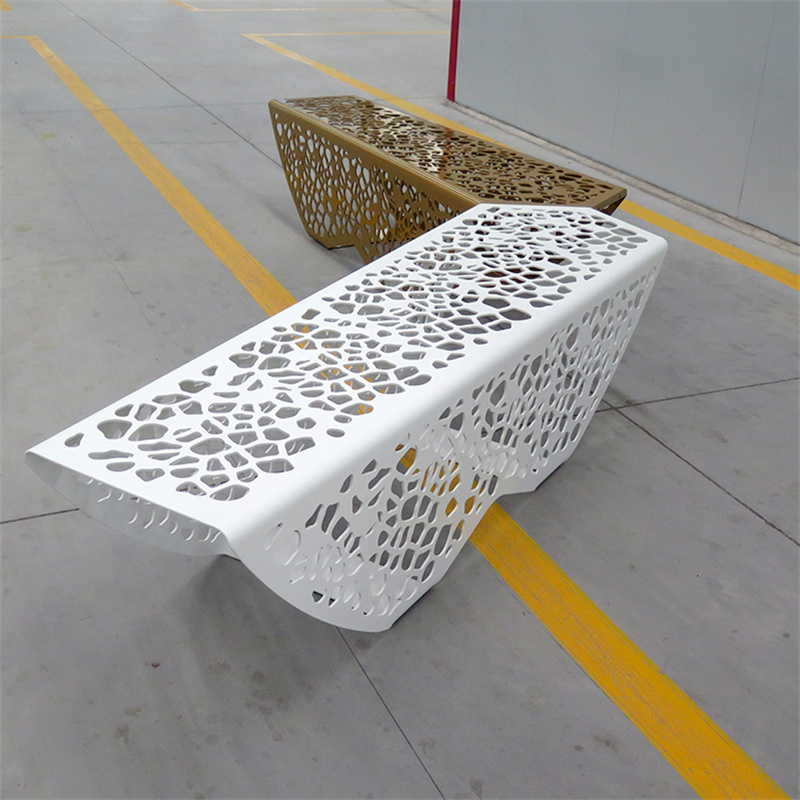 Contemporary Design Backless Perforated Metal Park Bench Outdoor Street Furniture 16