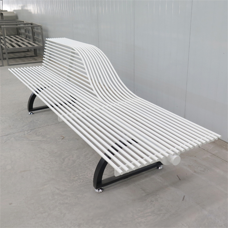 Custom Commercial Street White Stainless Steel Pipe Park Bench Seat With back 9