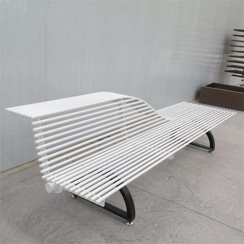 Custom Commercial Street White Stainless Steel Pipe Park Bench Seat With back 8