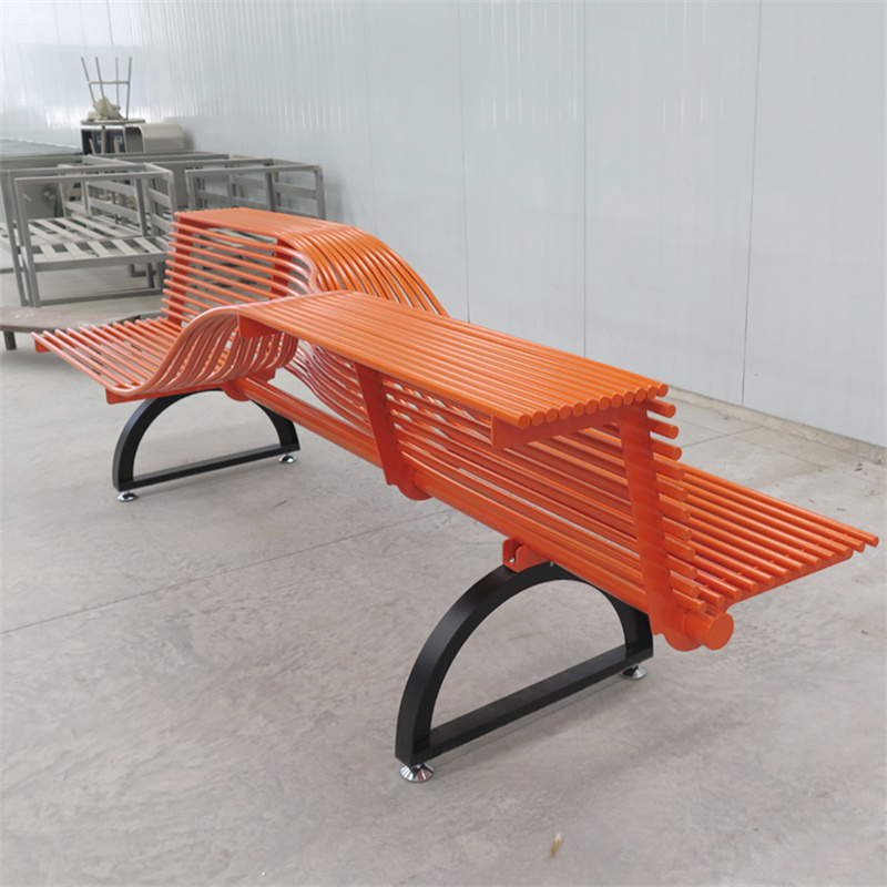 Custom Modern Design Public Park Street Stainless Steel Long Bench Seat 3