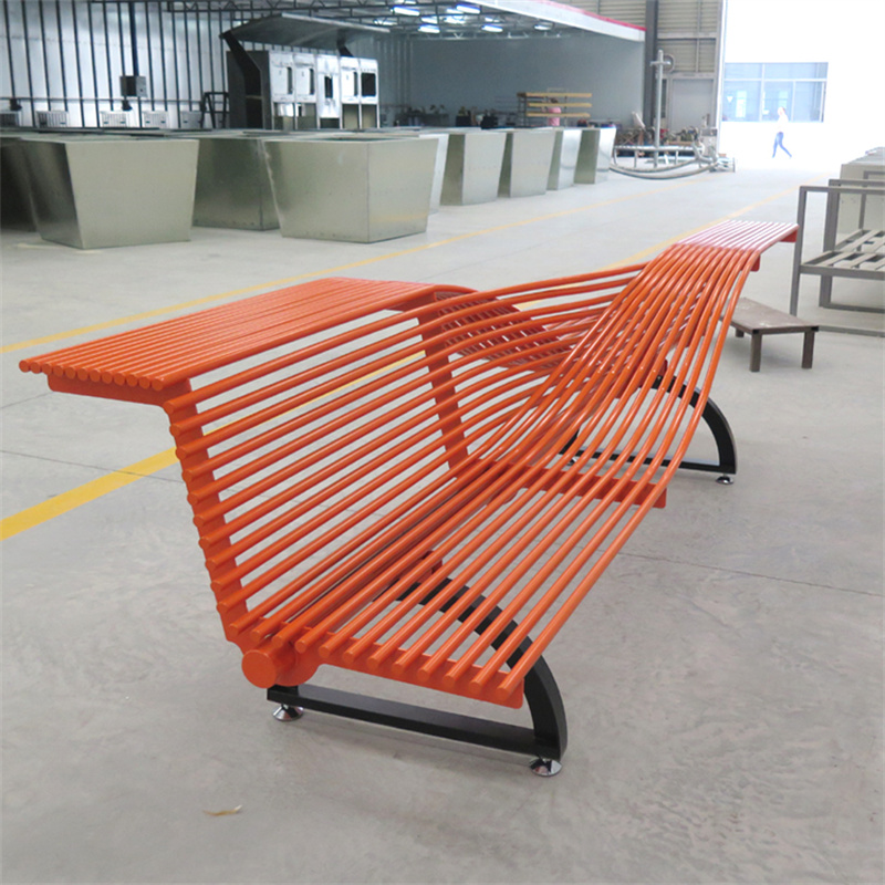 Custom Modern Design Public Park Street Stainless Steel Long Bench Seat 1