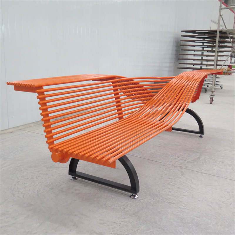 Custom Modern Design Public Park Street Stainless Steel Long Bench Seat 2