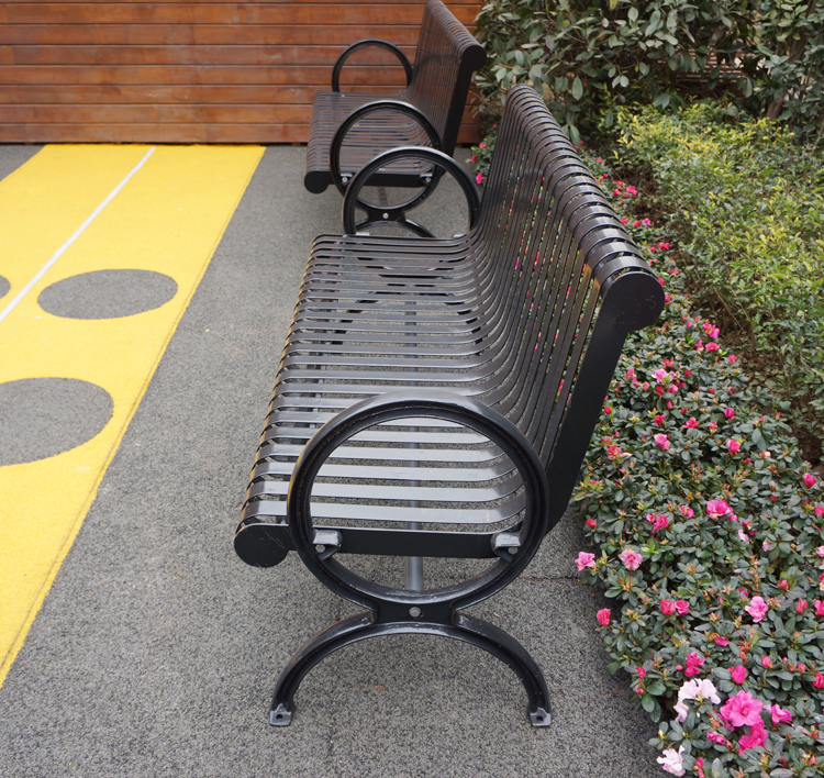 5ft Outdoor Street Park Black Metal Public Bench With Backrest 3