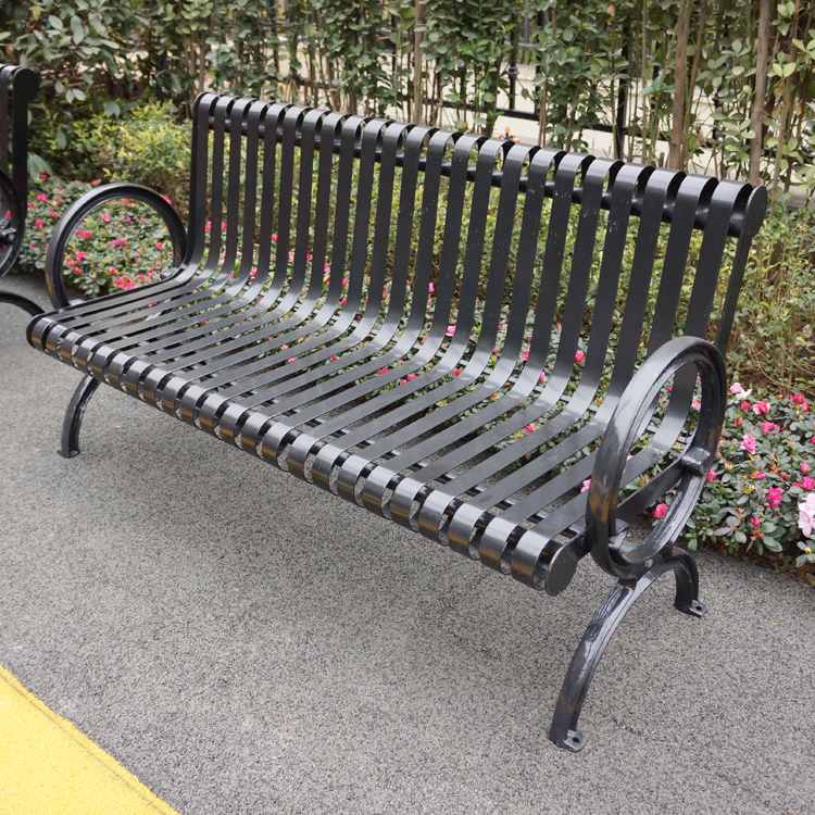 5ft Outdoor Street Park Black Metal Public Bench With Backrest 