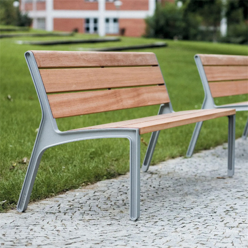 Modern Outdoor Wood Garden Park Bench With Aluminum Legs 