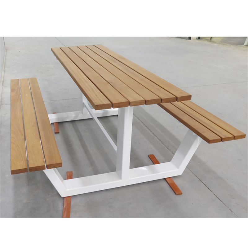 Factory wholesale Rectangle Park Street Metal and Wood Picnic Bench Table Set 1