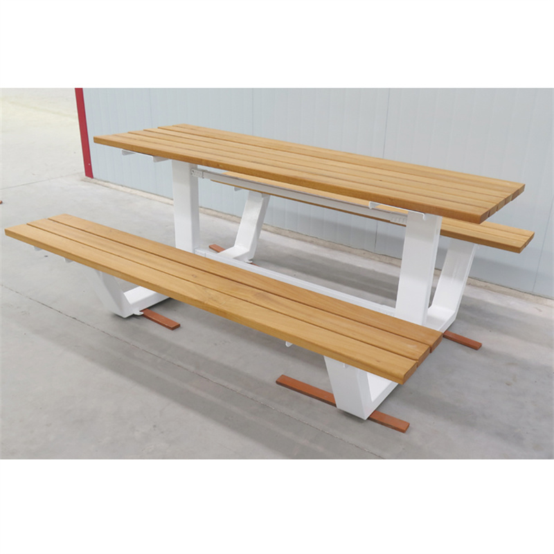 Factory wholesale Rectangle Park Street Metal and Wood Picnic Bench Table Set 4
