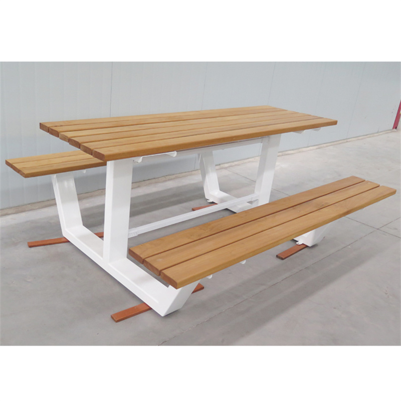 Factory wholesale Rectangle Park Street Metal and Wood Picnic Bench Table Set 3