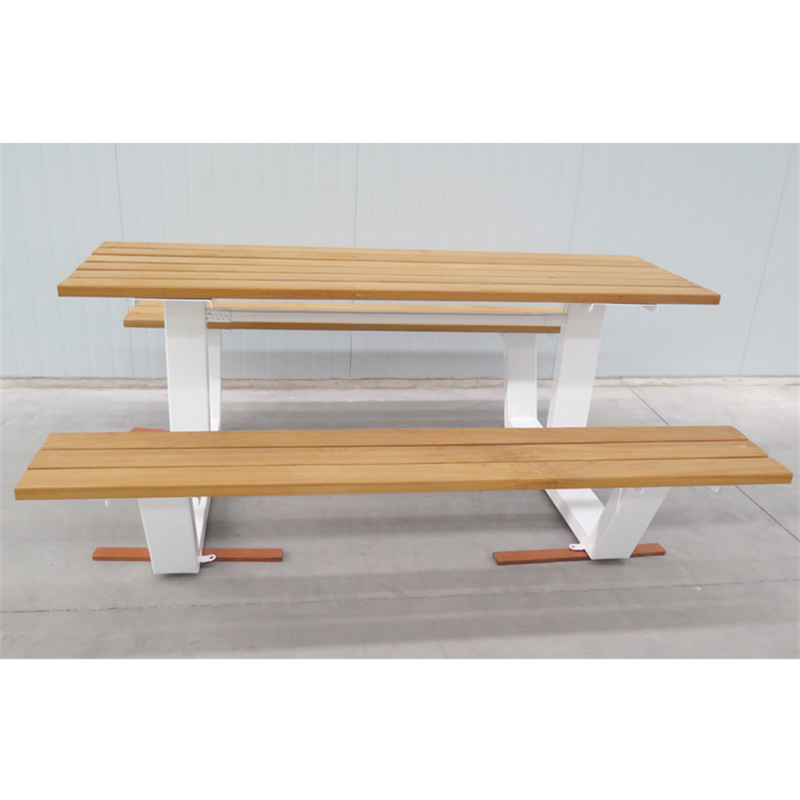 Factory wholesale Rectangle Park Street Metal and Wood Picnic Bench Table Set 2