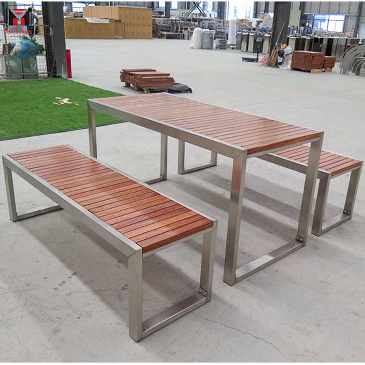 HTW01 Rectangular Commercial Wood Outdoor Picnic Tables for Park