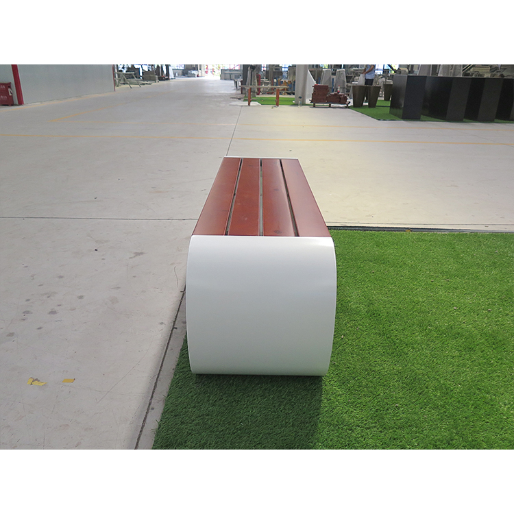 Weatherproof steel and wood outdoor bench with minimalist geometric design - professional street furniture by Haoyida Factory.