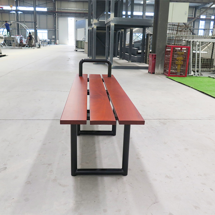 Factory Custom Public Leisure Backless Street Wooden Bench With Armrests 2
