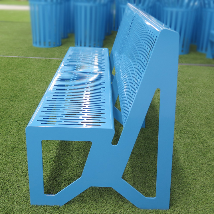 Perforated Metal Benches Commercial Steel Blue Outdoor Bench With Backrest 1