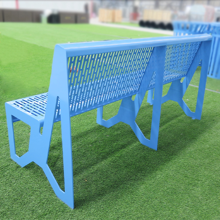 Perforated Metal Benches Commercial Steel Blue Outdoor Bench With Backrest 